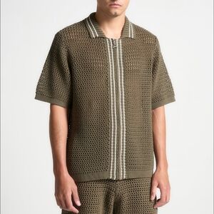 Maniére De Voir Contrast Border Knit Zip Polo Shirt